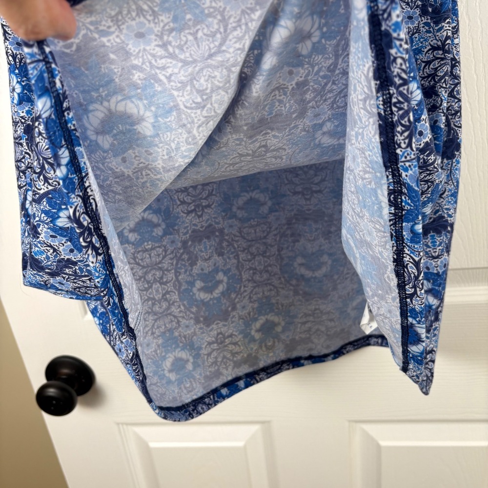Ojai Skirt Size M Blue Damask Floral A-Line Mini Stretch Boho Coastal Travel - Picture 5 of 6